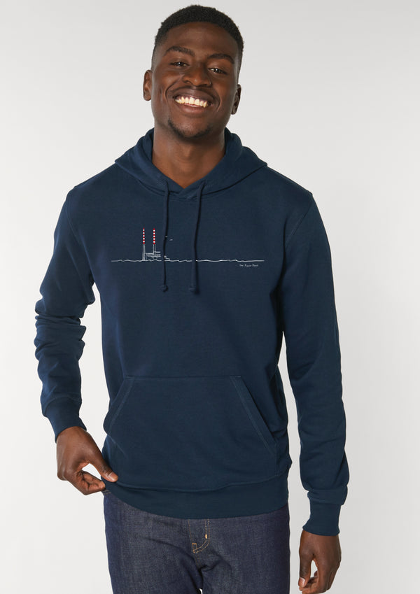 Pigeon House/Poolbeg Chimneys Hoodie(navy)-Organic cotton hoodie